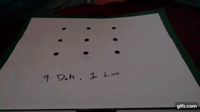 Nine dots puzzle solved with 1 line