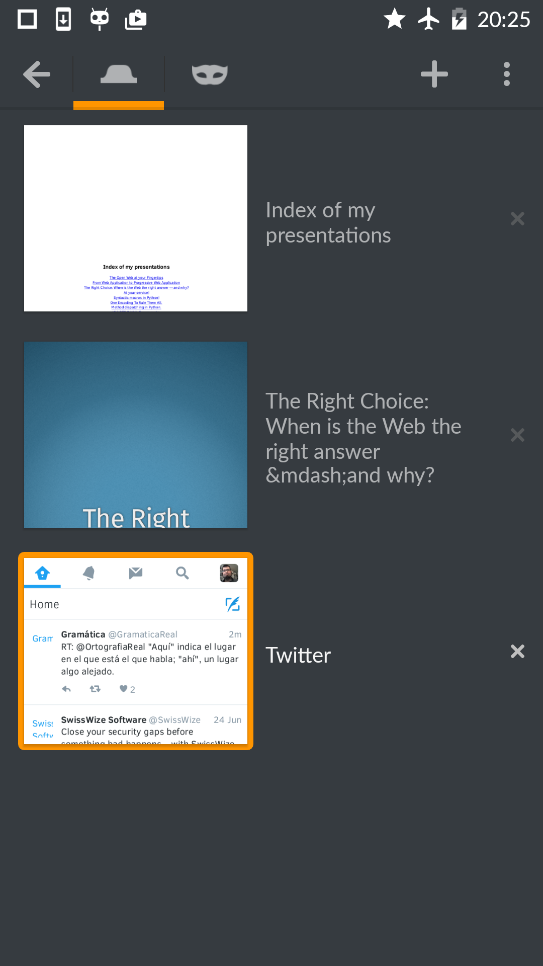 Browser tab switcher
